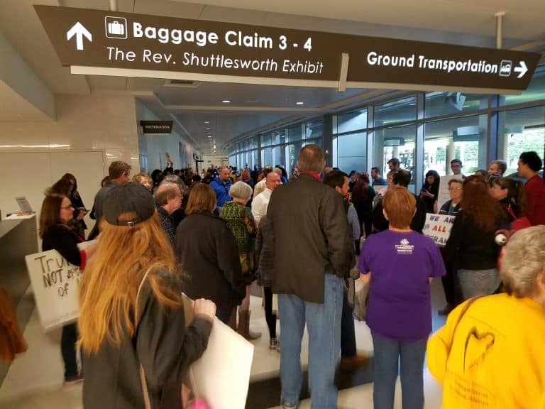 Protestors Against Trump’s Immigration Ban Gather at Shuttlesworth Airport Protestors Against Trump’s Immigration Ban Gather at Shuttlesworth Airport