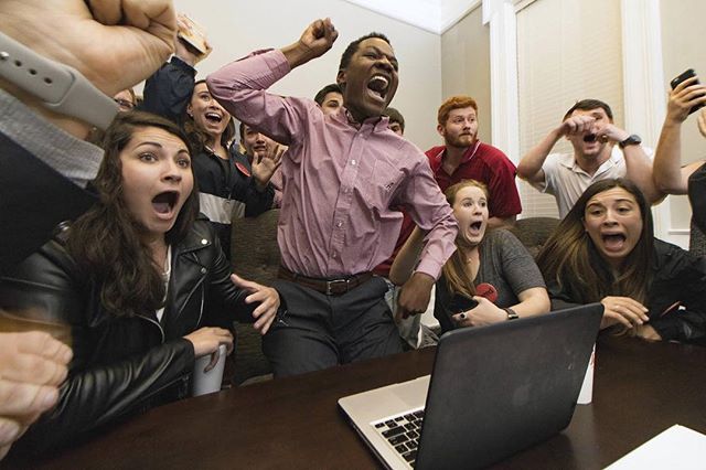 Instagram:Alabama's new SGA President, Jared Hunter, celebrates the news of his big election win. #bhamnow