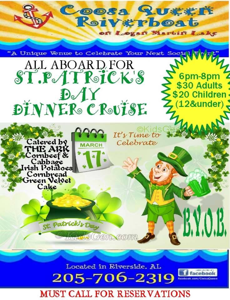 St. Patrick's Day Dinner Cruise hosted by Coosa Queen Birmingham AL River Cruise 