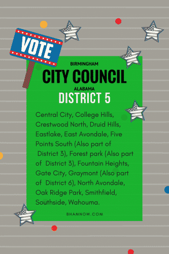 District 5 Birmingham City Council Graphic Get to know Dorothea Crosby, a District 5 candidate in Birmingham's city council race