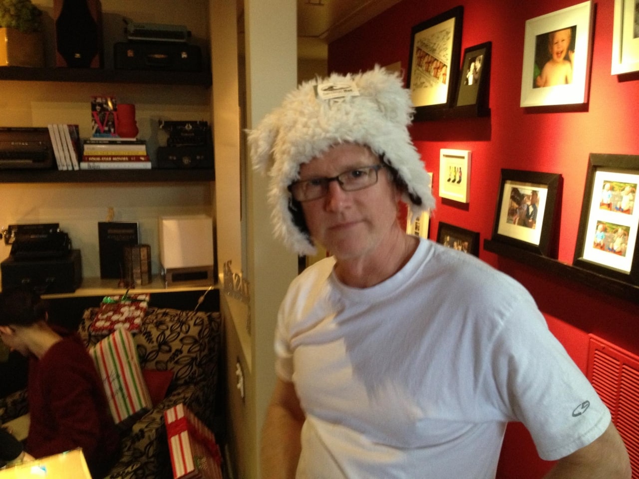 Alan Hunter wearing a silly hat