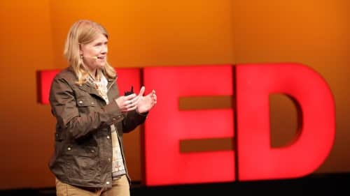 Sarah Parcak giving TED talk