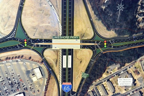 diverging diamond, homewood, Lakeshore, Birmingham, alabama, roadwork, traffic