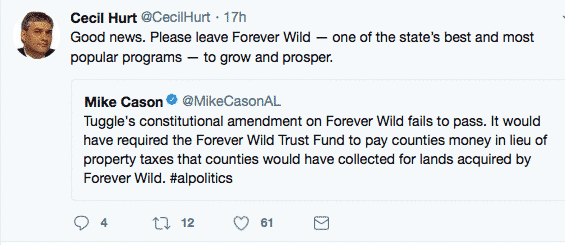 Social media campaign helped defeat anti-Forever Wild bill 3 Screen Shot 2018 02 28 at 9.12.58 AM Social media campaign helped defeat anti-Forever Wild bill