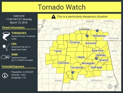 Birmingham, storms, tornado watch, Jefferson County