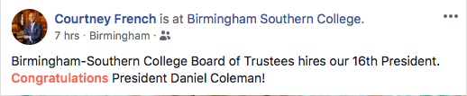 Screen Shot 2018 11 16 at 5.23.17 AM Birmingham-Southern College names Daniel Coleman as its 16th President