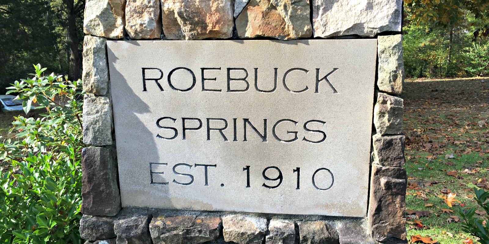 Stone marker for Roebuck Springs from 1910. Home of the Roebuck Springs potters.