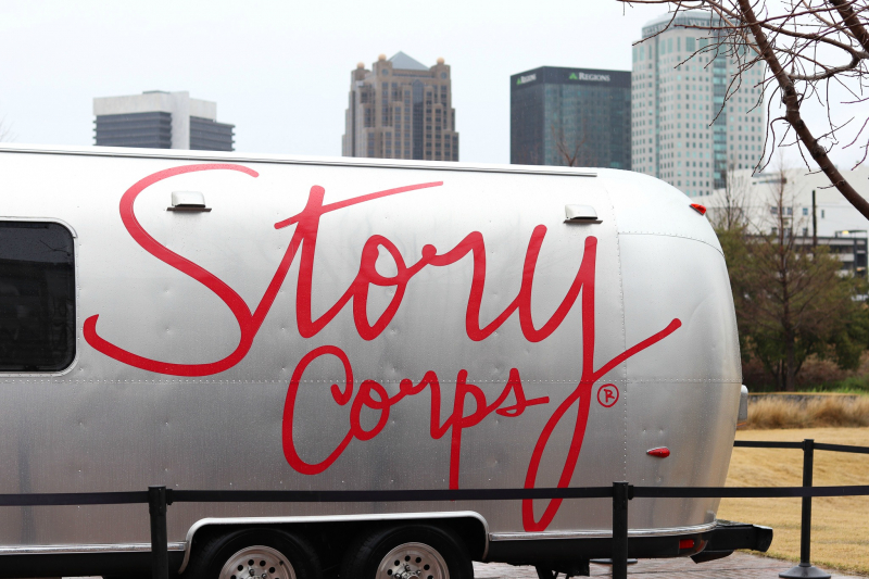StoryCorps' MobileBooth Airstream at Railroad Park.