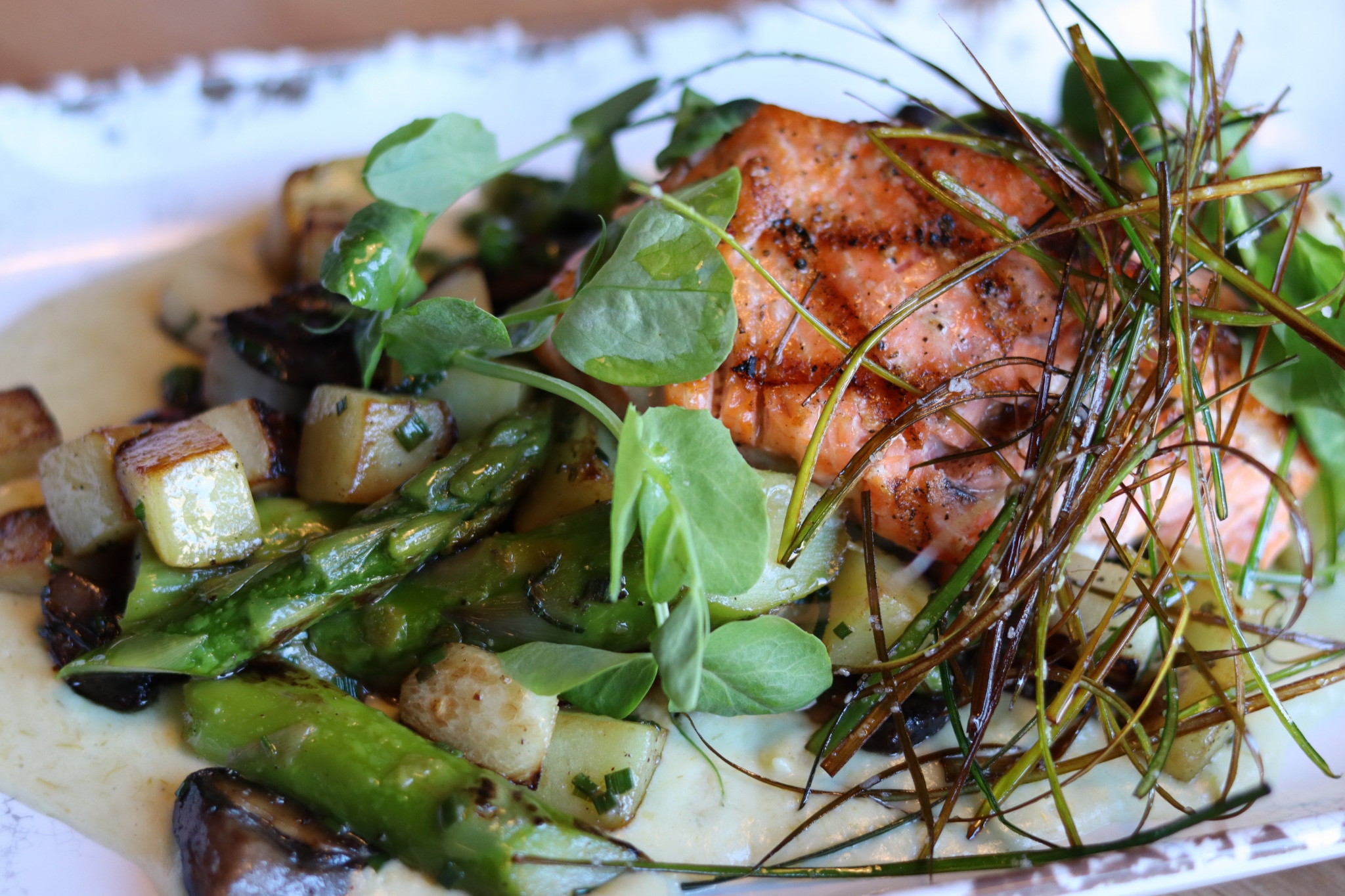 The salmon dish at Woolworth is one of the many healthy options on the Woolworth lunch menu. (Photo by Christine Hull for Bham Now)