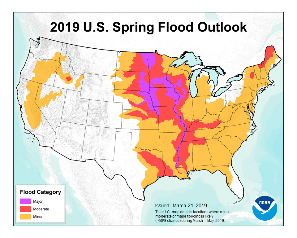 The National Weather Service is predicting flooding in the southeast in for spring 2019. (Graphic via NWS)