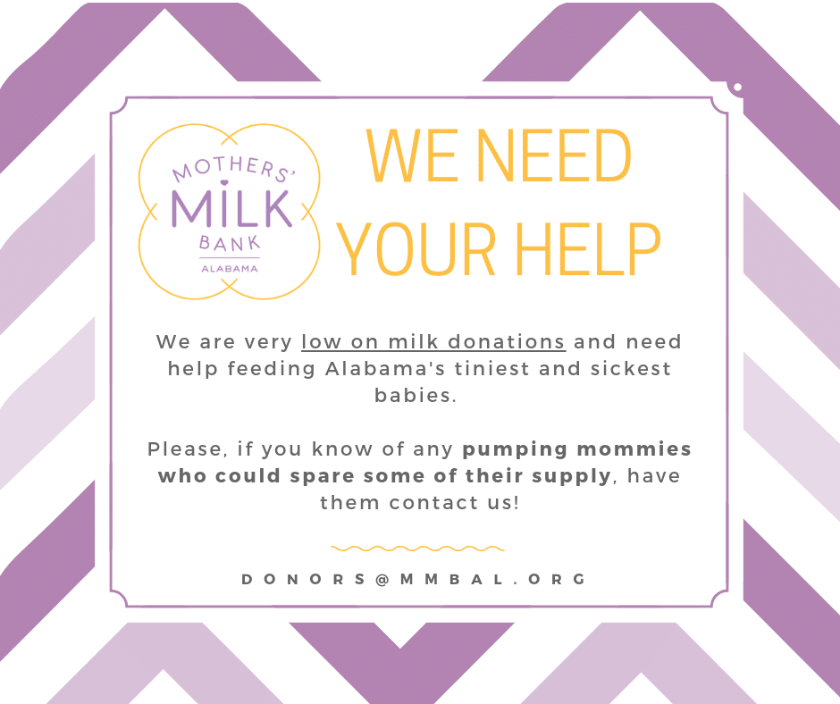 Mother's Milk Bank of Alabama has a number of ways you can get involved. 