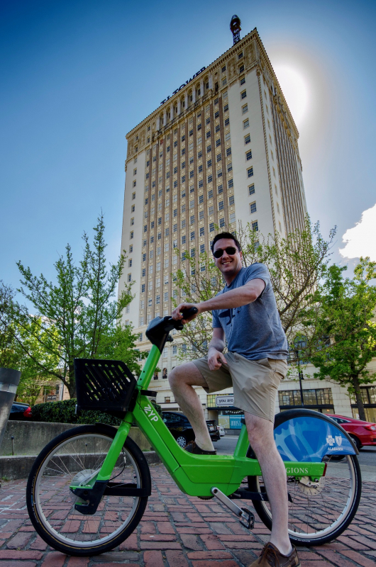 A Zyp Bike station is conveniently located outside TJ Tower. Photo by Jon Eastwood for Bham Now