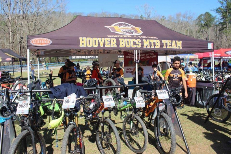 The Hoover Bucs team has a tent at each mountain biking race.