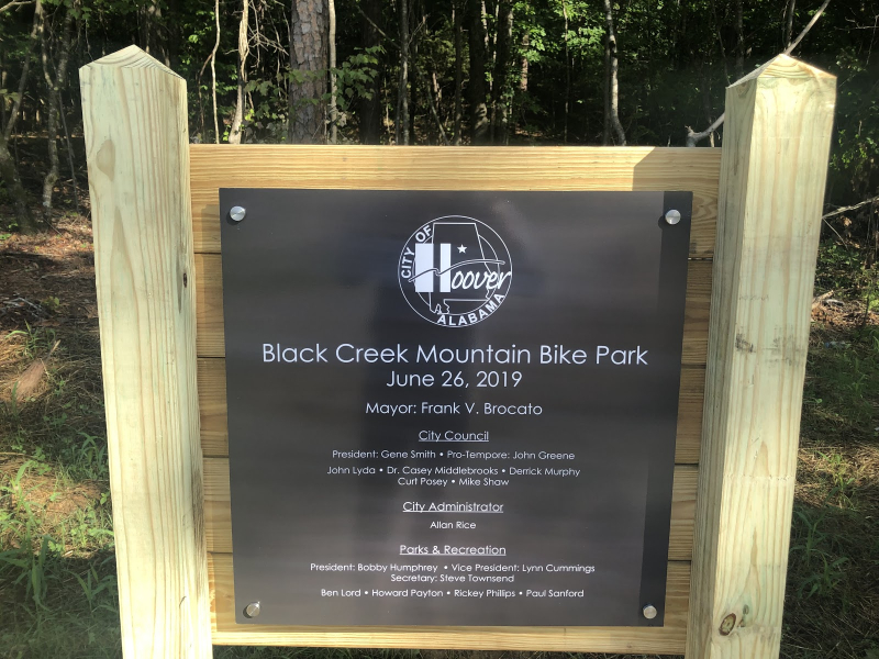 Sign at Black Creek Mountain Bike Park in Hoover
