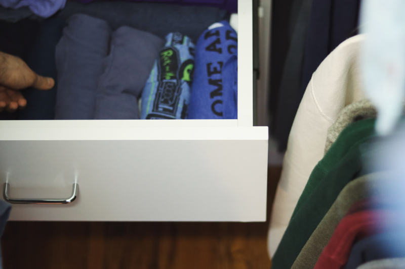 Deep drawers are Sheila's favorite part of her son's custom bedroom closet. 
