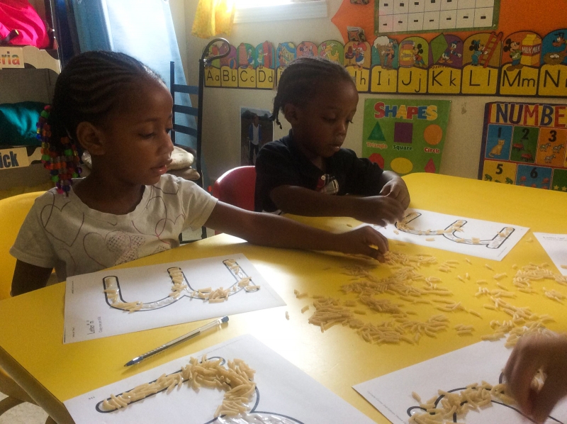 Children Making Macaroni Art