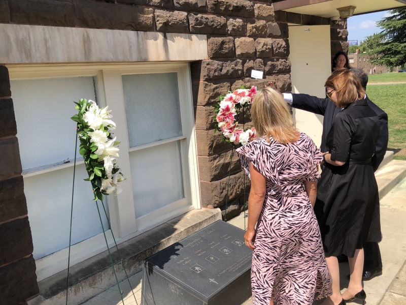 Wreaths being laid outside the 16th Street Baptist Church. Pastor Arthur Price, Jr. shows Welsh delegation the Wales Window at 16th St. Baptist Church. Kirsty WilliamsWelsh Minister for Education and Sian Lewis CEO of The Urdd