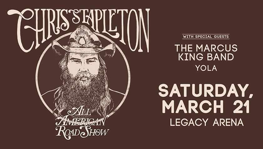 Chris Stapleton UP 03 21 20 Chris Stapleton, Bassmaster Classic + more in March at Legacy Arena. Renovations start Apr. 2.