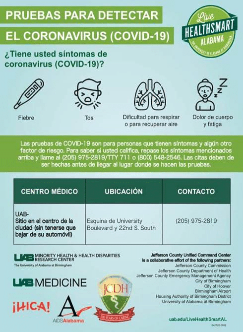 Information on COVID-19 testing for Hispanics in Spanish