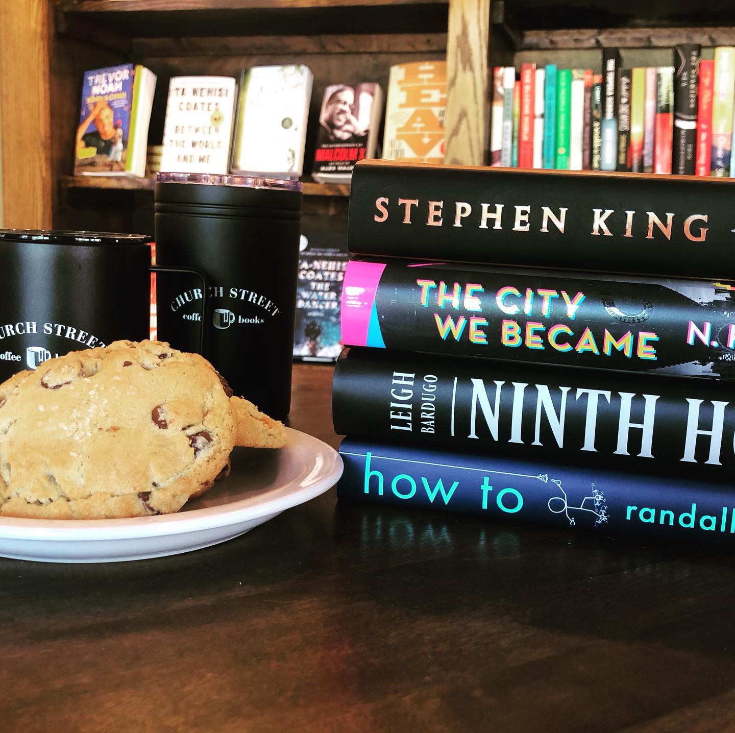 Breakup cookie and stack of books from Church Street Coffee and Books - Birmingham coffee shops