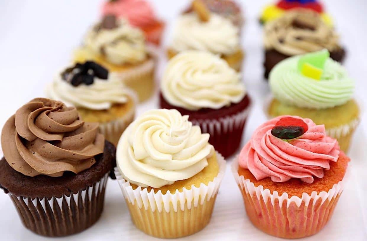 Rows of different flavored cupcakes from CakEffect, dessert place in Hoover, AL