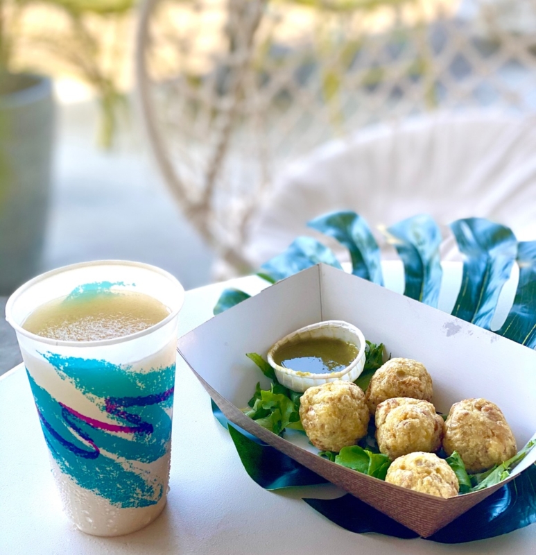 Mofongo balls served with a frozen drink