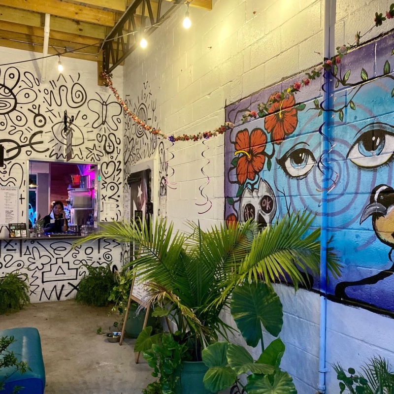 Different murals on Tropicaleo's patio outside