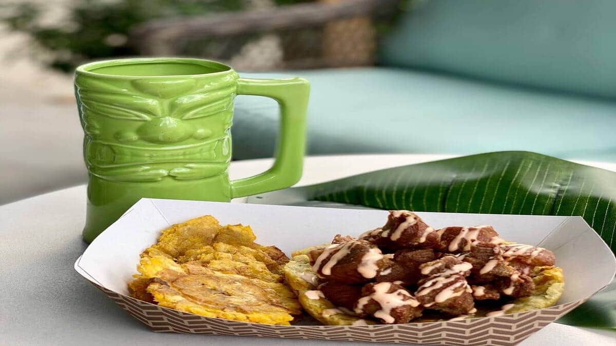 Tiki mug and plantain chips at Tropicaleo