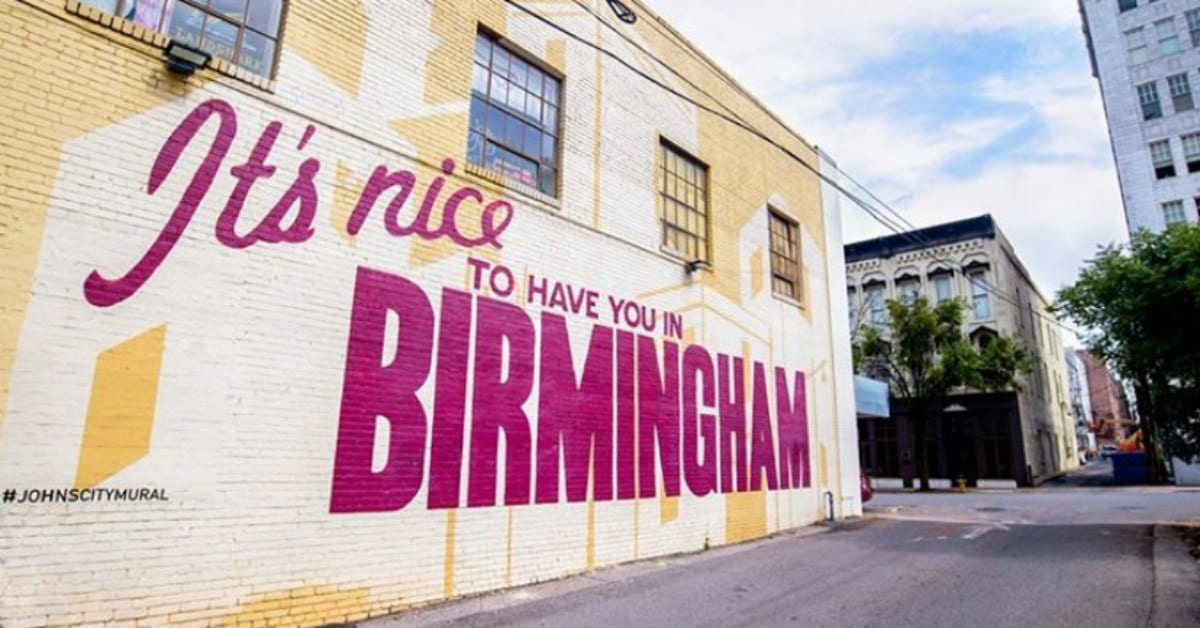 Mural of it's nice to have you in Birmingham