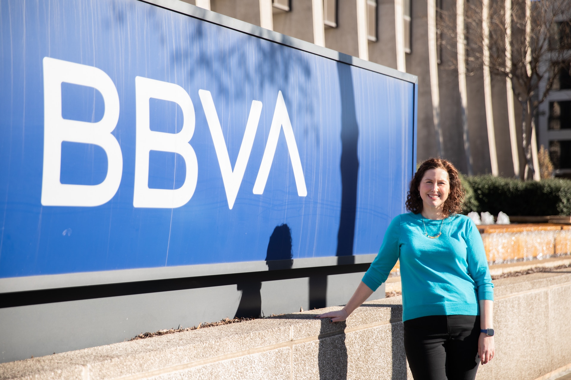 Baking, banking + a UNA MBA? How this Senior VP rocked all 3 5 Karla Blevins in front of the BBVA sign near the Rotary Trail—she's a graduate of the UNA MBA program