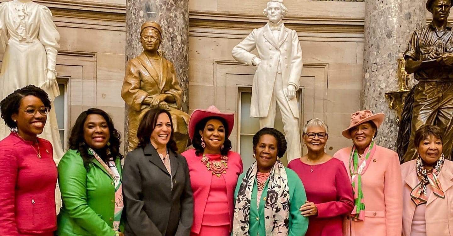 Birmingham’s City Hall shone green and pink in honor of VP Harris and AKA sorority 2 AKA - Terri Sewell