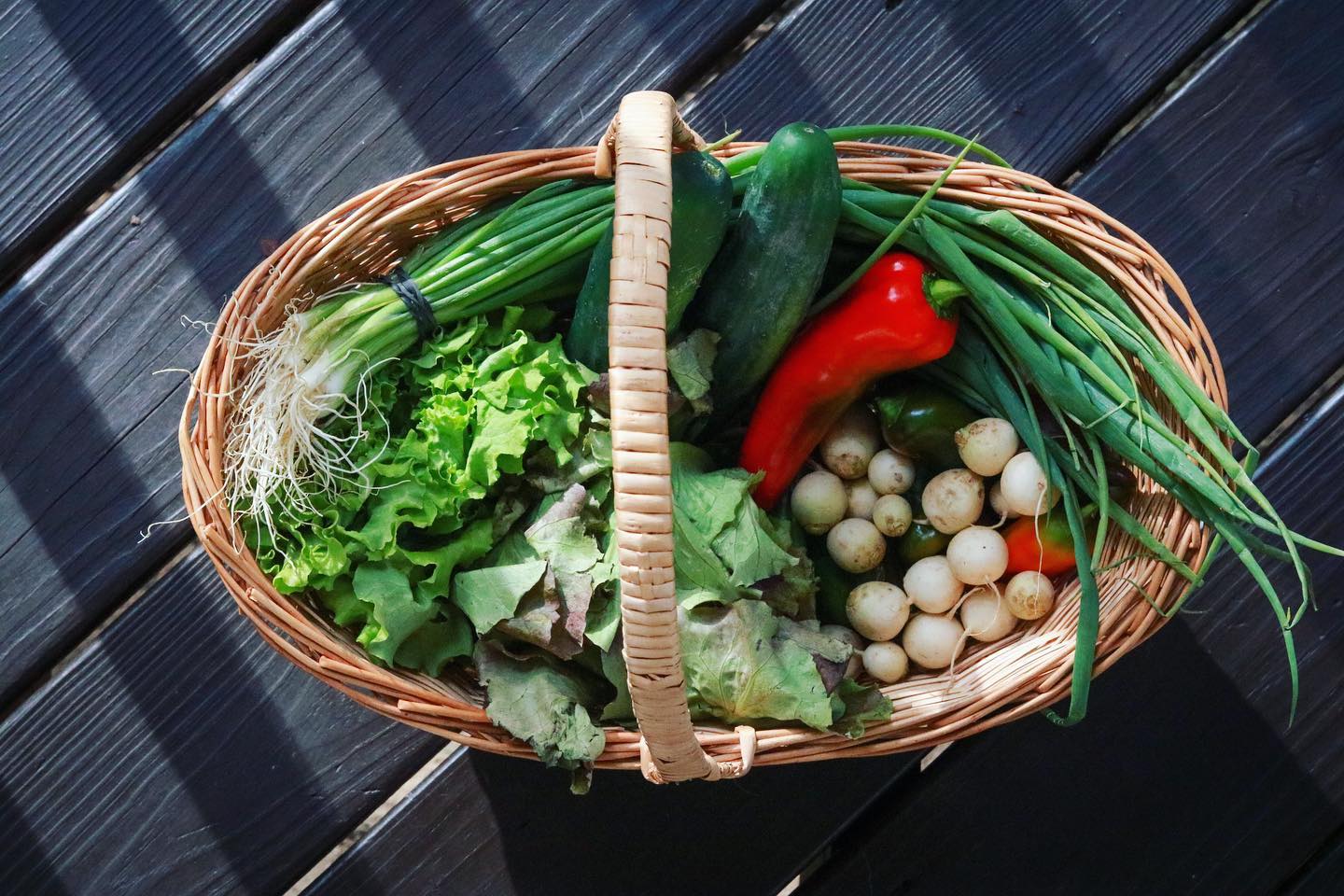 basket of veggies from BDA farms farmers markets in Birmingham