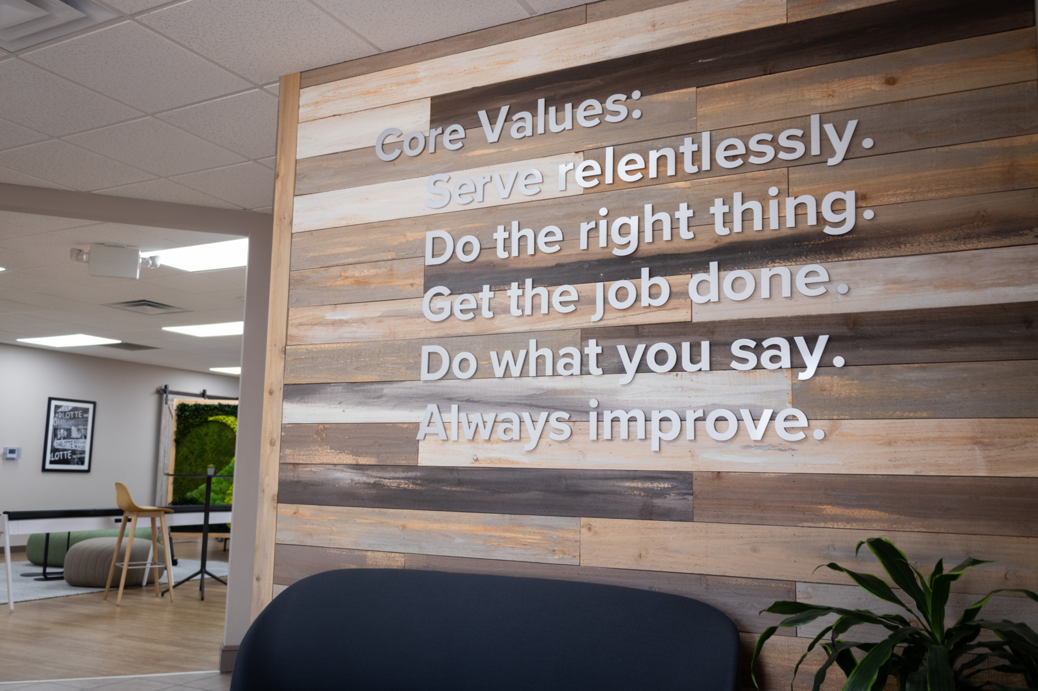 Workspace's core values on a sign