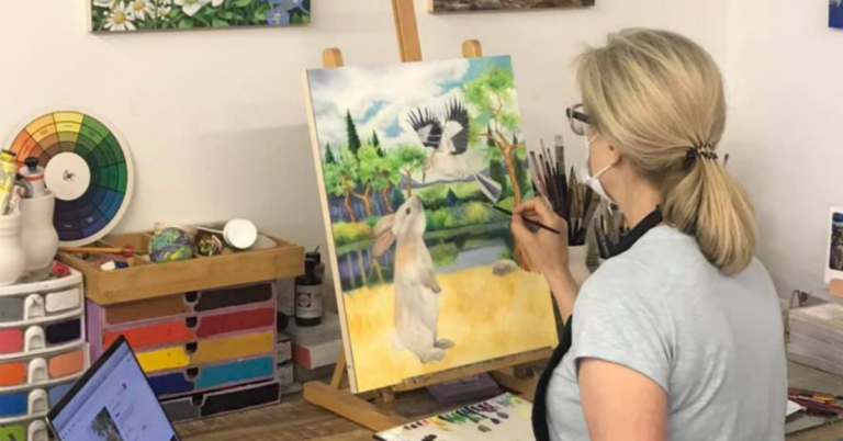 Dori paints a nature scene