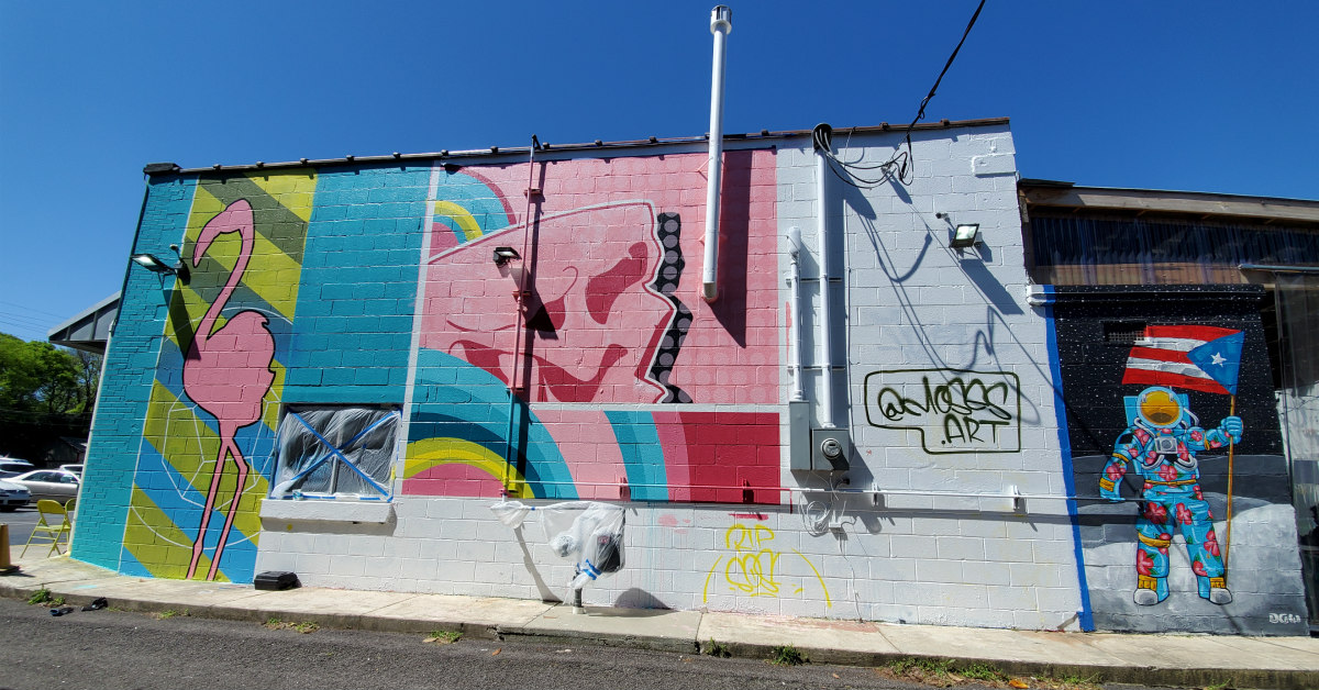 Flamingos, skulls and geometric shapes fill this new murals
