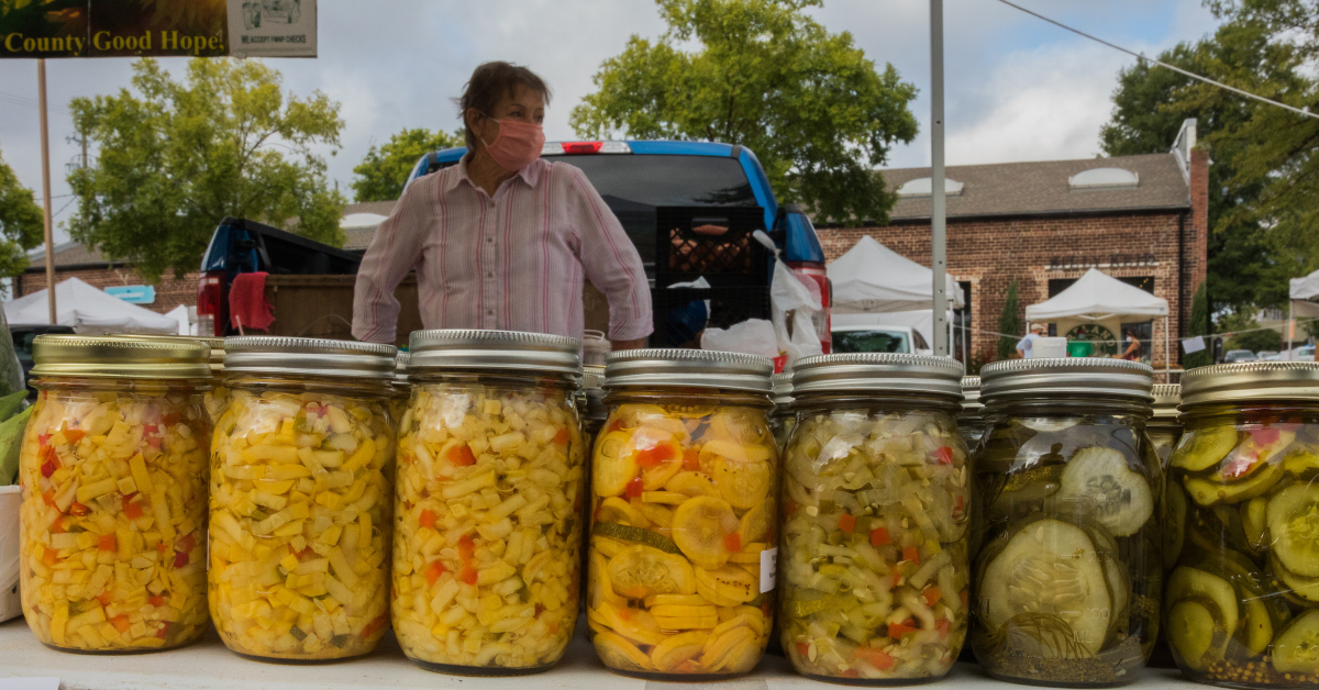 Jars of pickles and pickled squash from Pepper Place