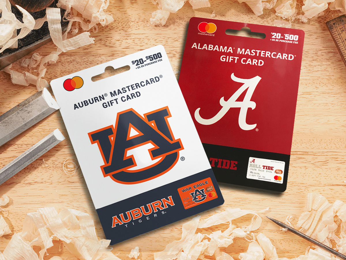 University Fancards Auburn and Alabama Mastercard gift cards