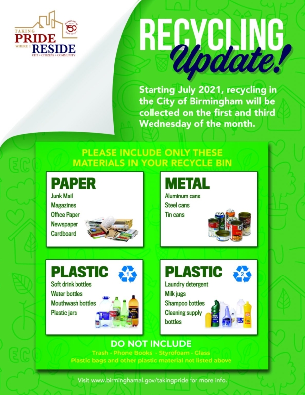 Recycling Flyer with details 1187x1536 1 Birmingham is expanding curbside recycling in July