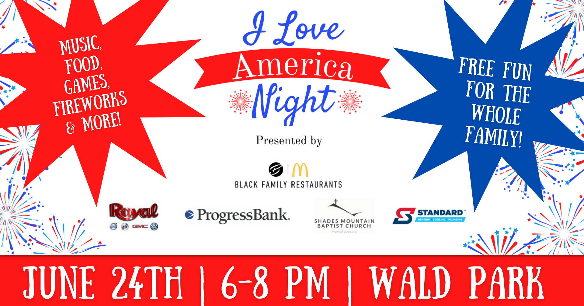 Make plans now to head to I Love America Night June 24, 6-9PM at Wald Park Make plans now to head to I Love America Night June 24, 6-9PM at Wald Park