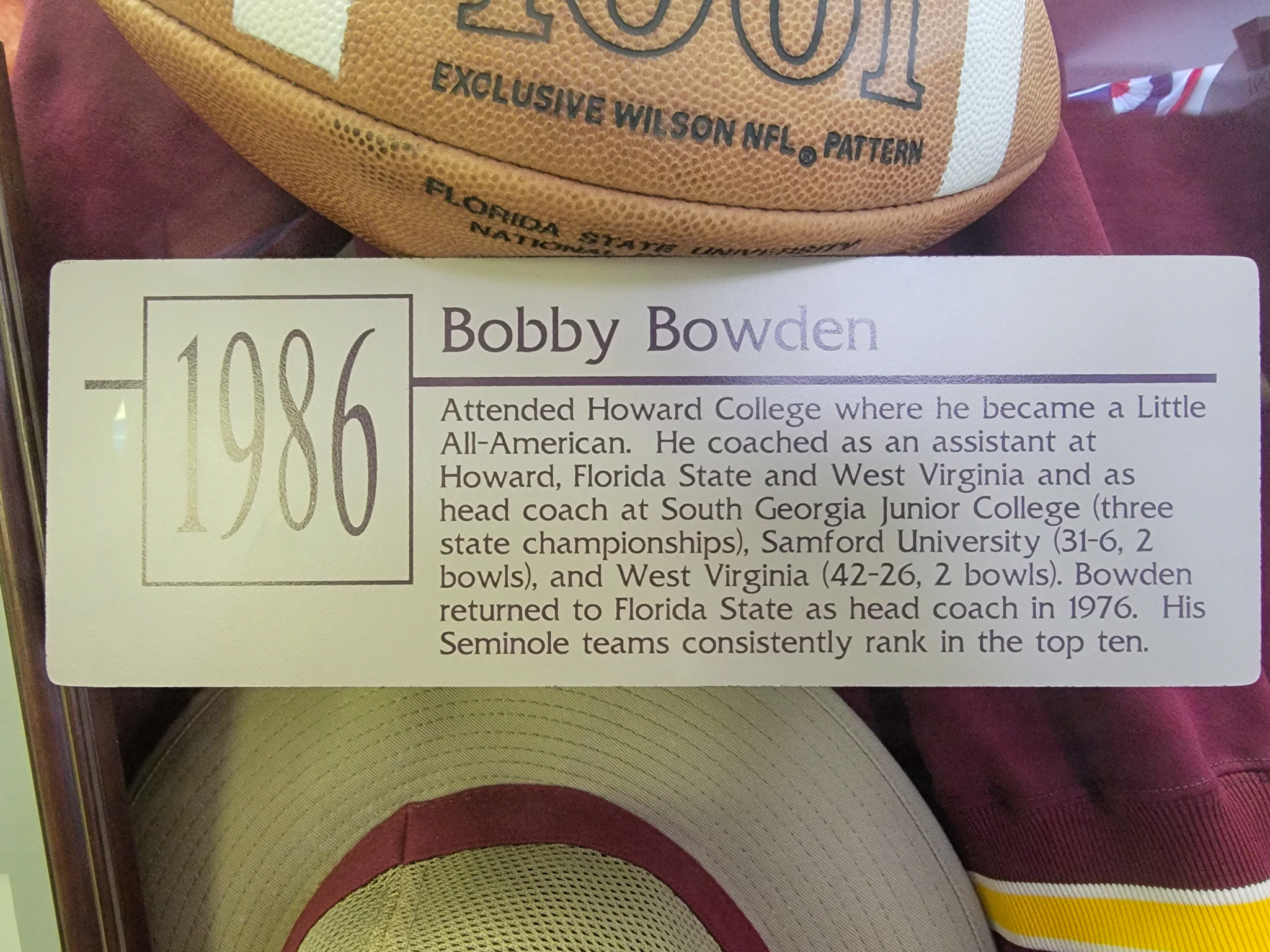 Bio of Bobby Bowden displayed in Alabama Sports Hall of Fame