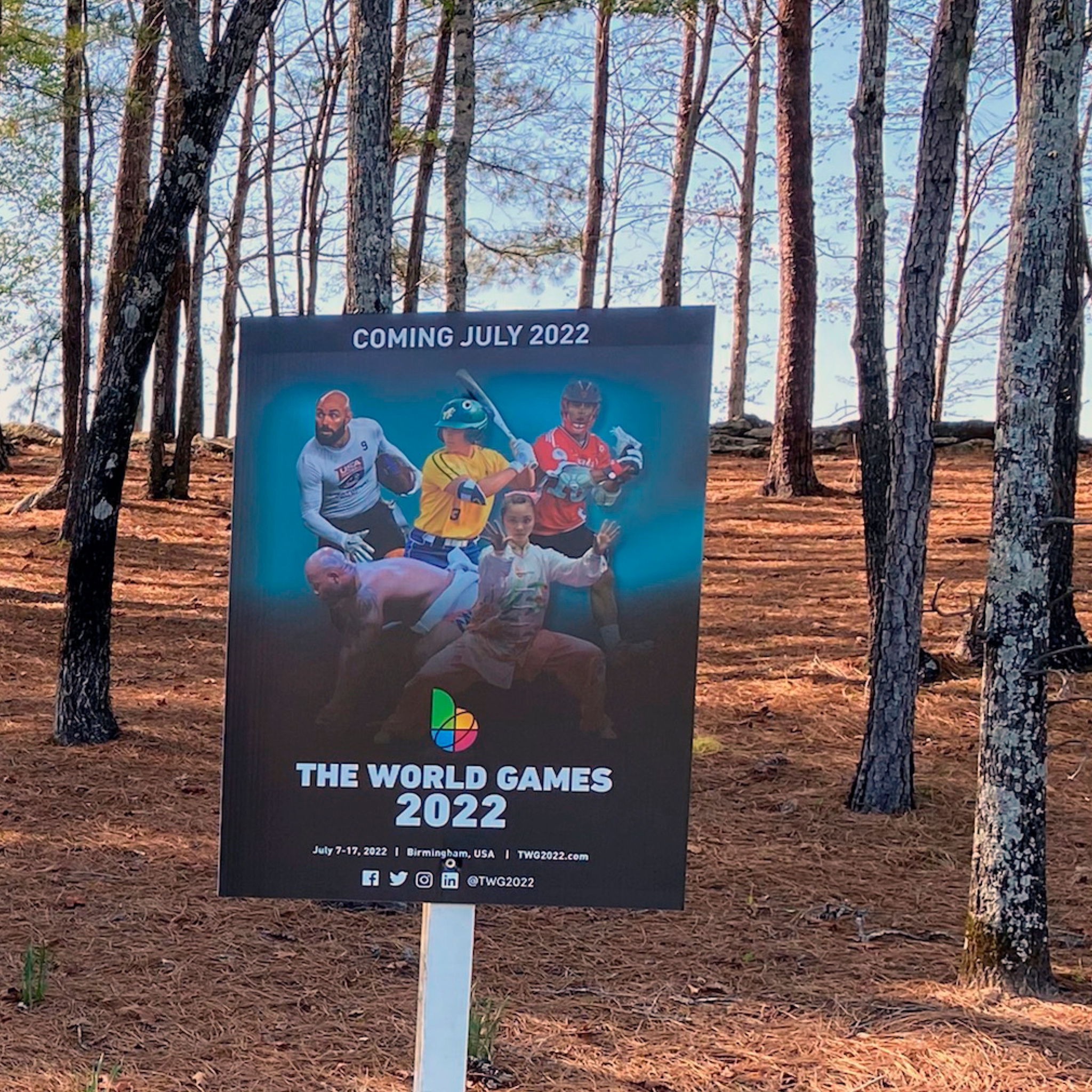 Sign of the world games in a field