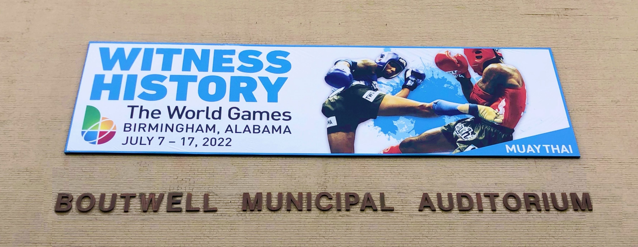 sign at one of the venues for the world games