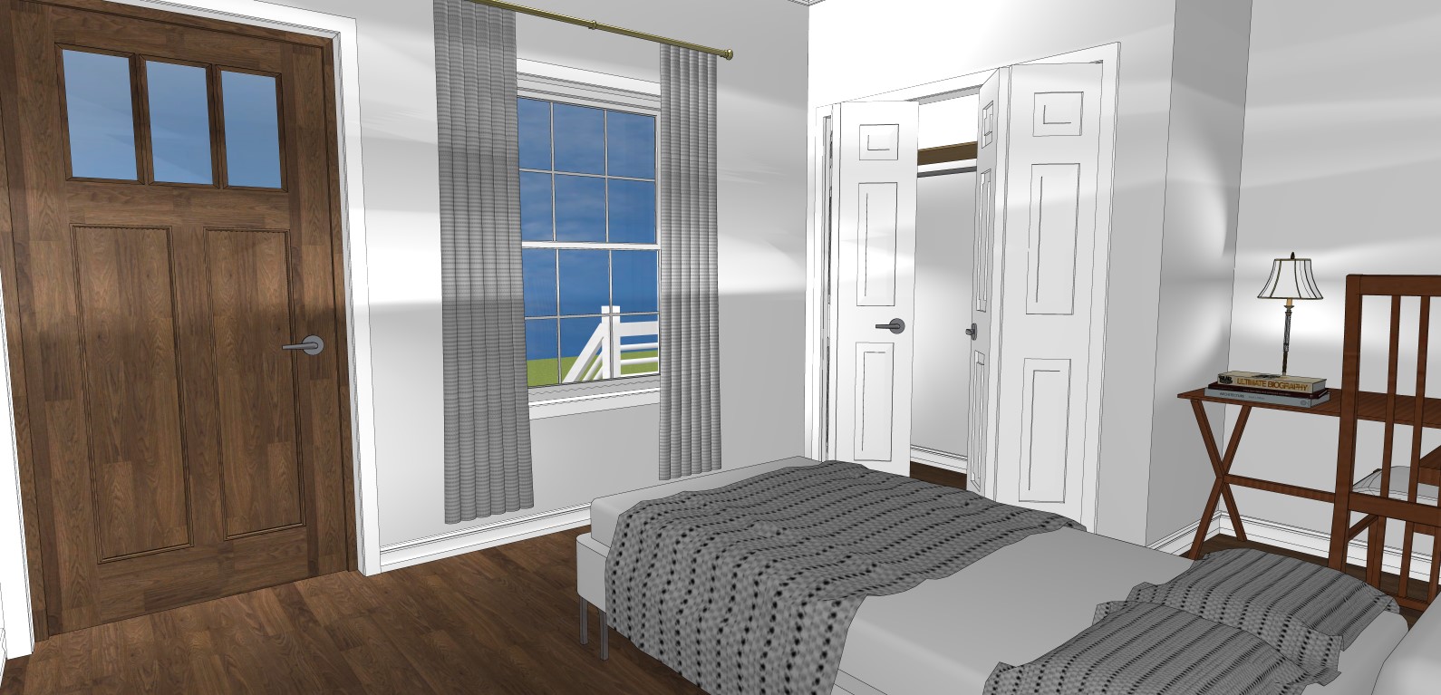 A rendering of a bedroom at Evergreen Twin Cottages. Photo via Heritage Homes & Land Acquisitions
