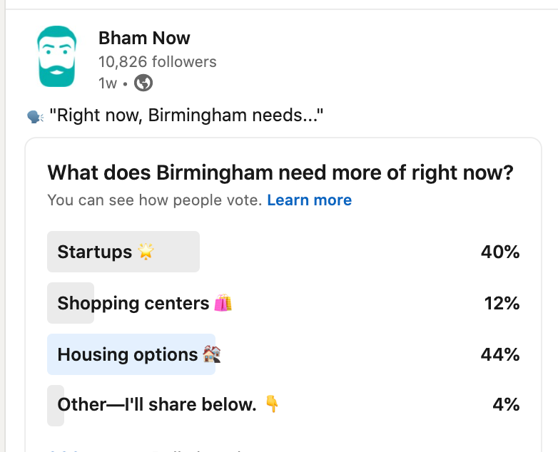 Here's what our audience wants to see in Birmingham 3 LinkedIn poll