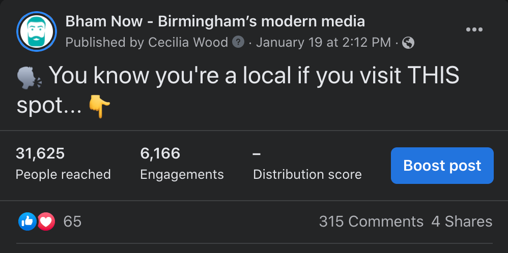 We asked where locals eat in Birmingham - Facebook post
