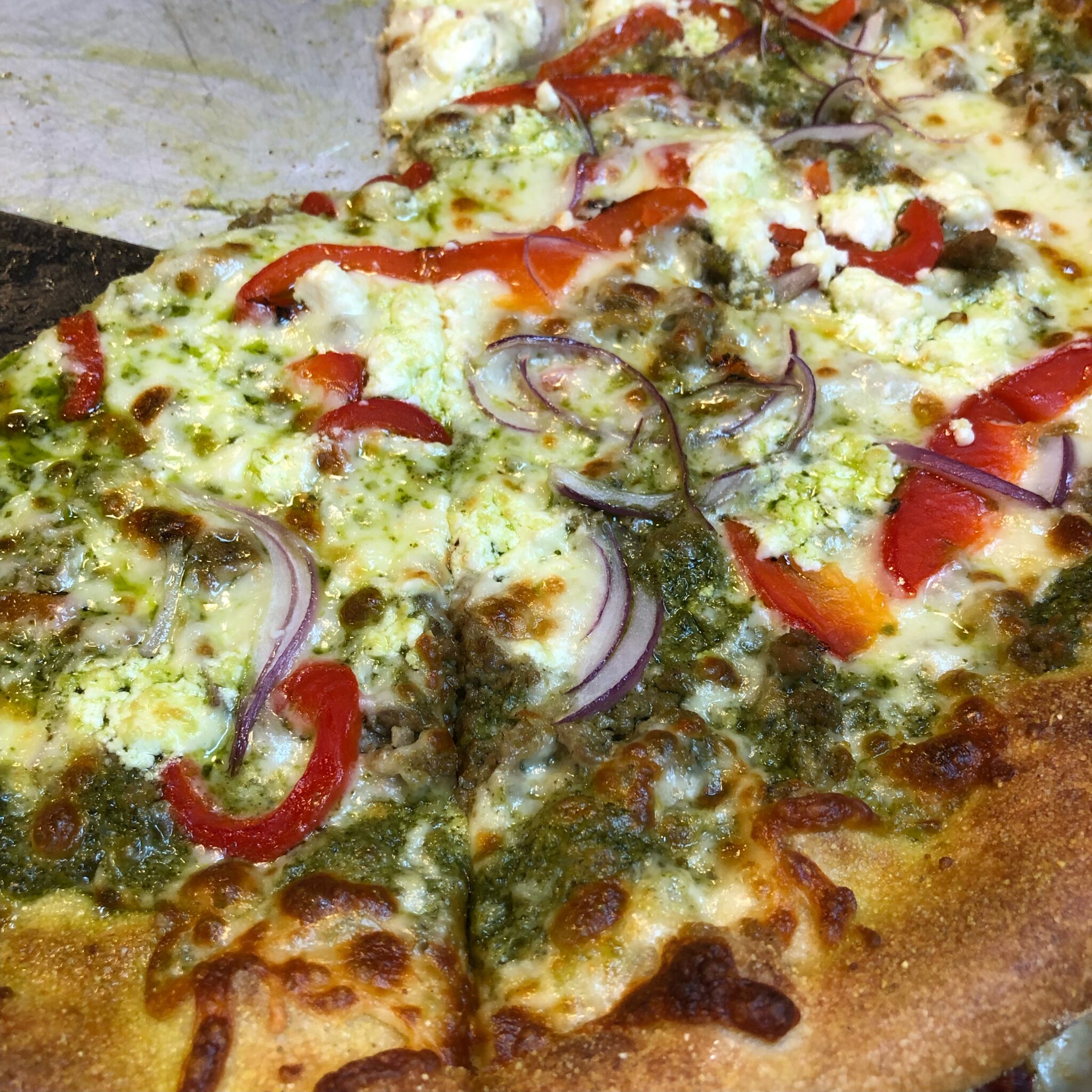 Pesto pizza from Slice - what to eat in Birmingham