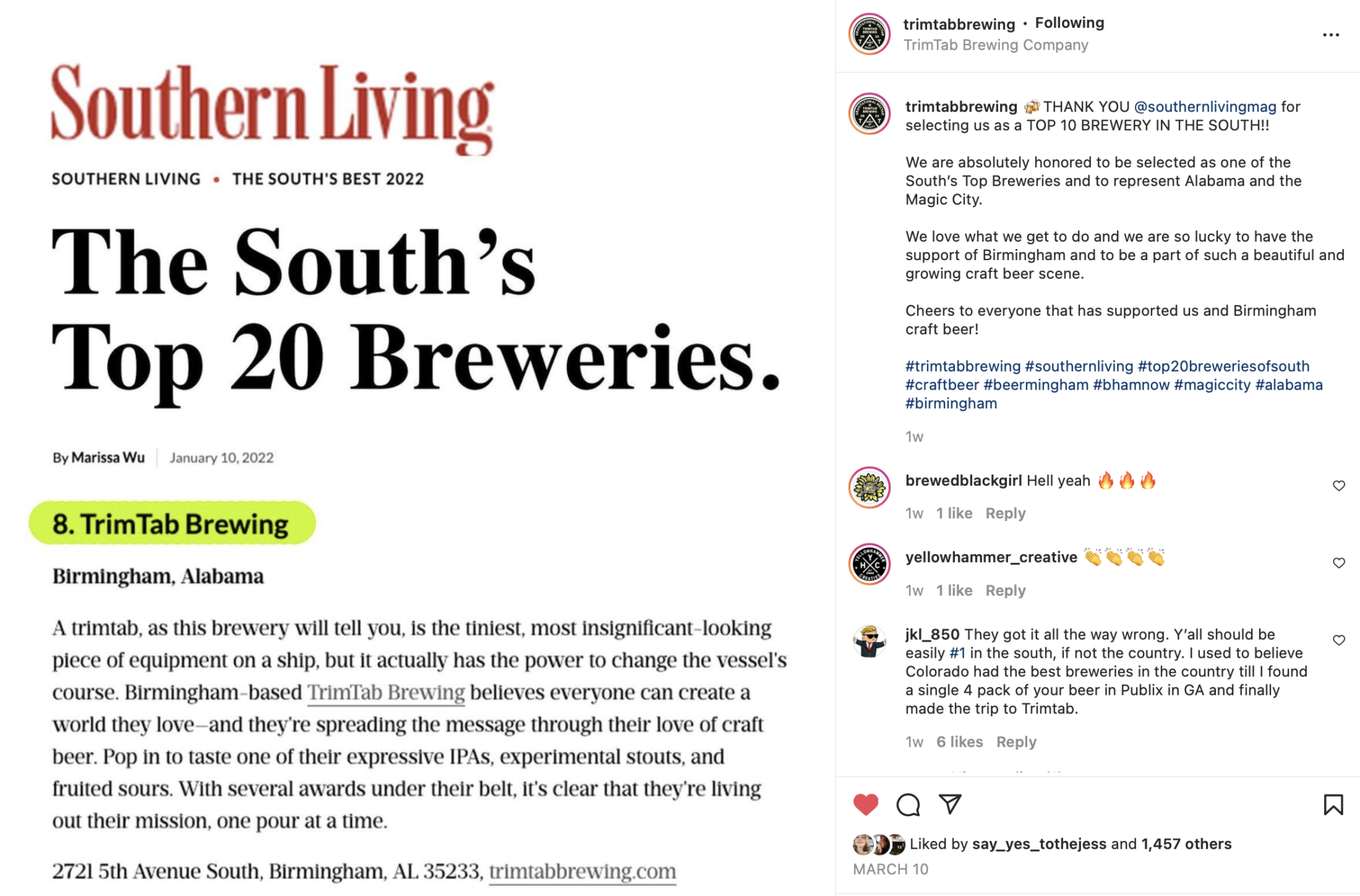 Screen Shot 2022 03 21 at 12.36.09 PM TrimTab named one of the South's best breweries by Southern Living