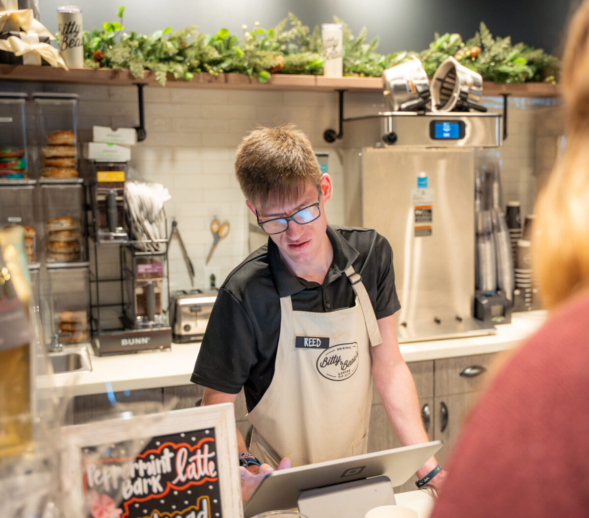 Where everyone is celebrated—visit Bitty & Beau's Coffee in Homewood now 3 Taking orders at Bitty & Beau's Coffee