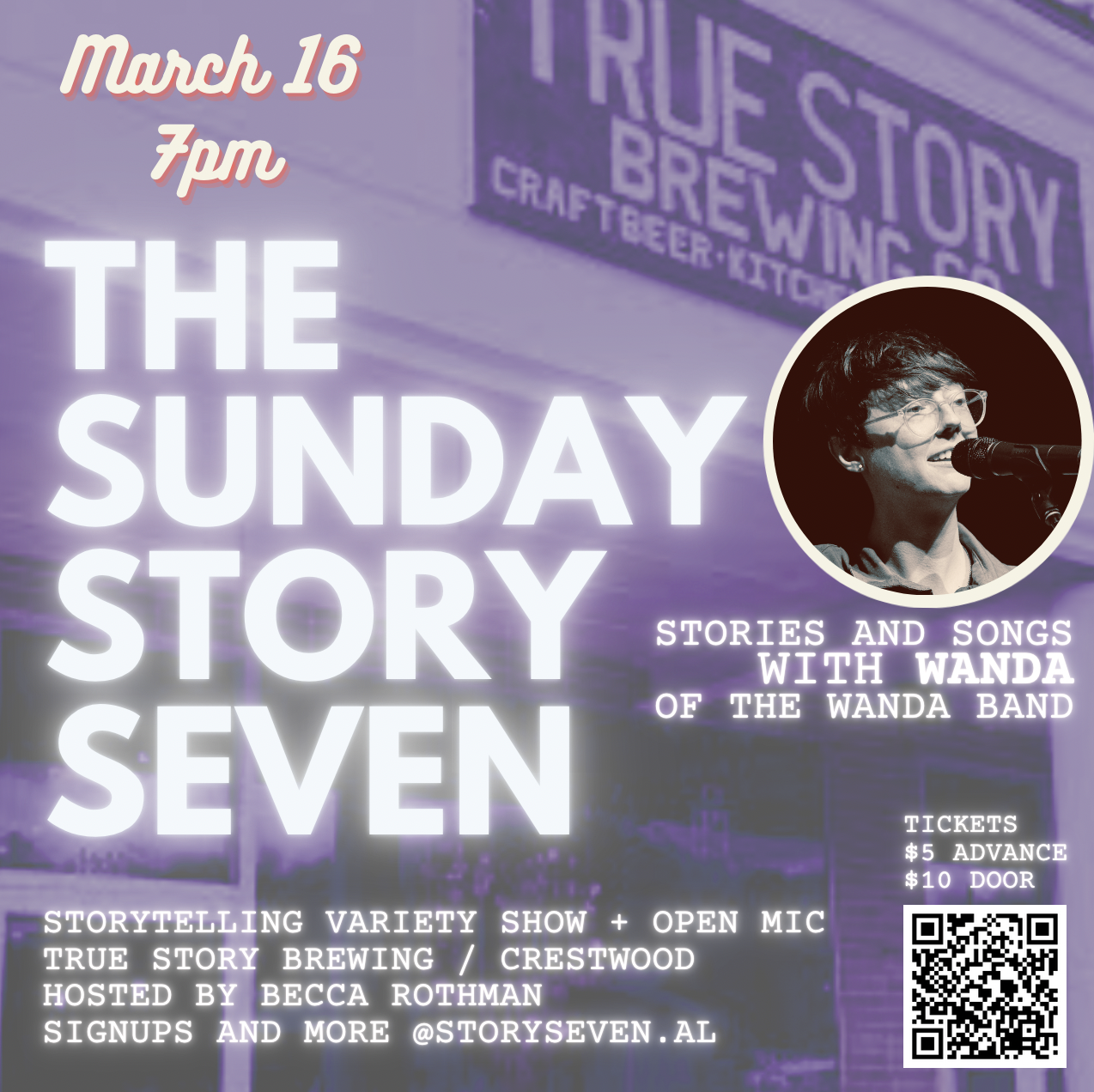 Sunday Story Seven – Storytelling Open Mic with special musical guest WANDA of Huntsville’s The Wanda Band