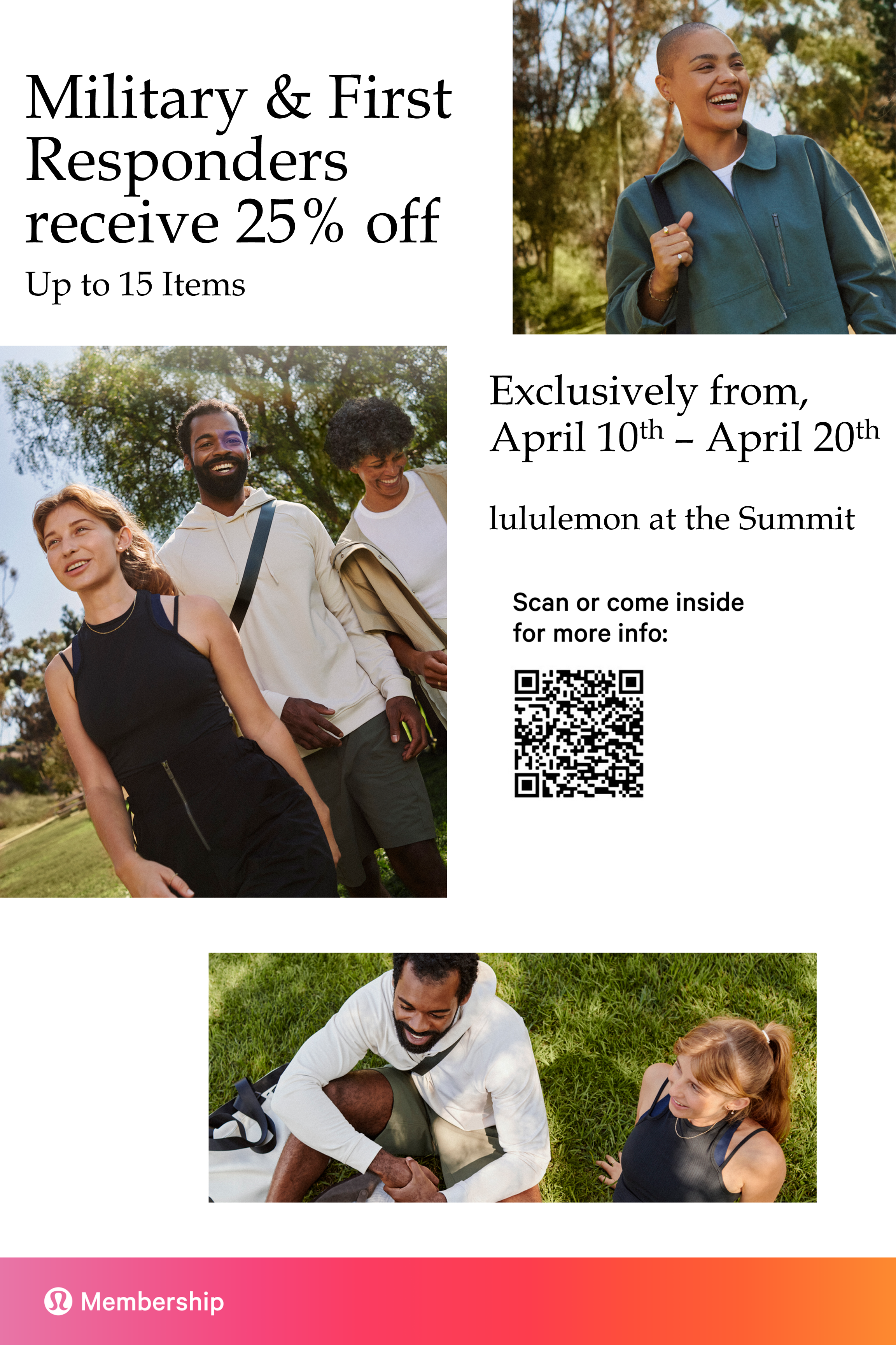 lululemon: Military & First Responders Receive 25% Off up to 15 items.